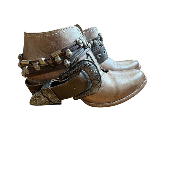 Freebird By Steven SALOON Taupe Tan Leather Western Belted Boots Womens Size 8 - Picture 15 of 16